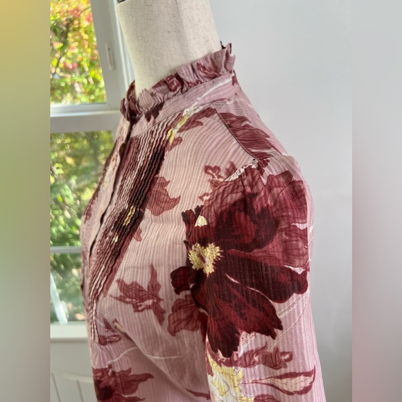 M&S Collection 100% Cotton Pleated Buttoned Front Ruffle Neck Casual Blouse Top - Picture 4 of 14